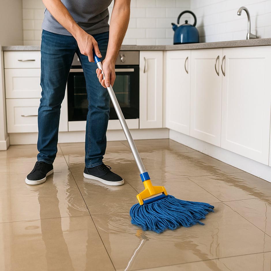 Someone mopping up a ton of water in their kitchen-1